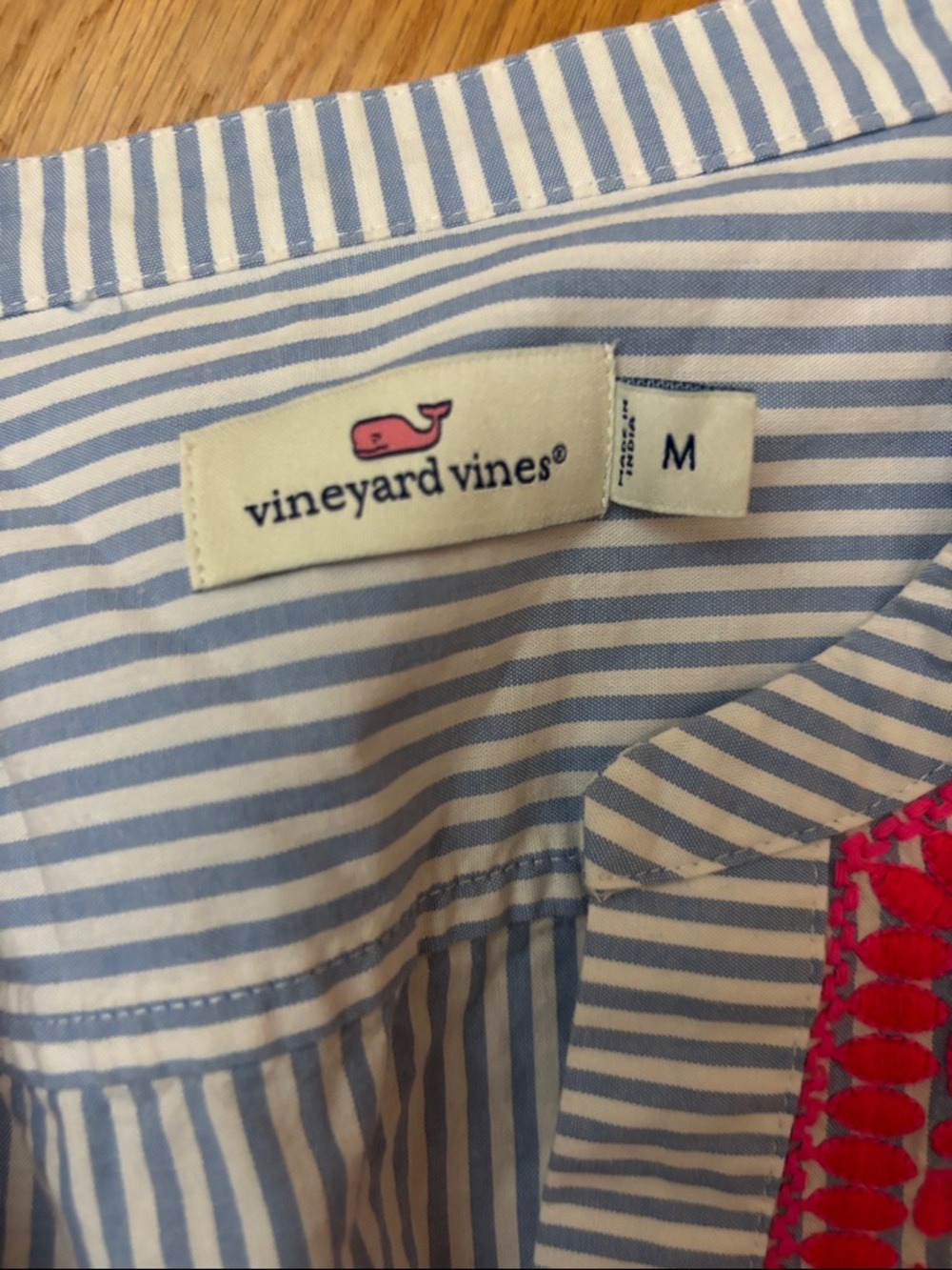 Vineyard Vines Blue Stripe Top with Pink Trim - Picture 2 of 4